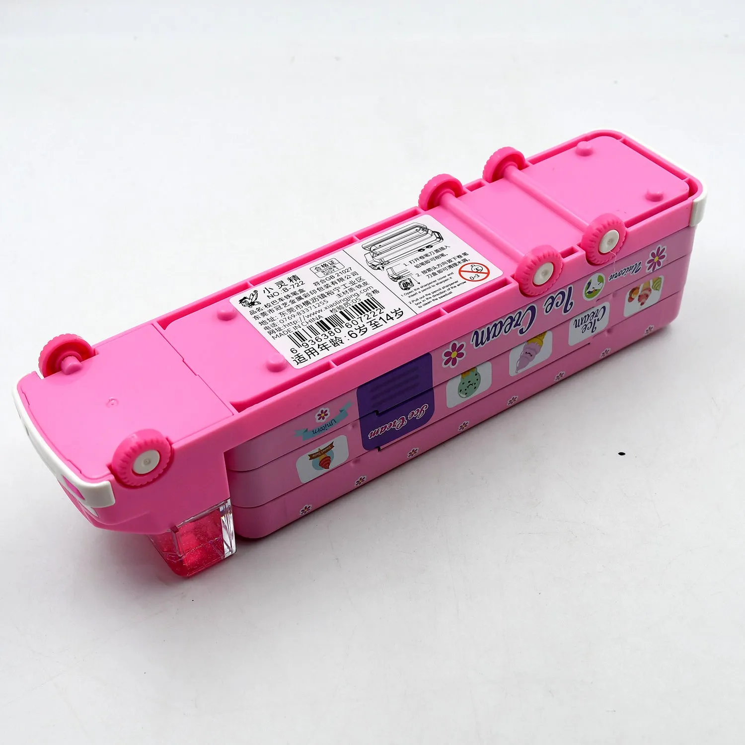 4568 Double Decker Magic Truck Compass Multi Level Metal Truck Compass Pencil Case with Movable Wheels & Sharpener (Mix Design)