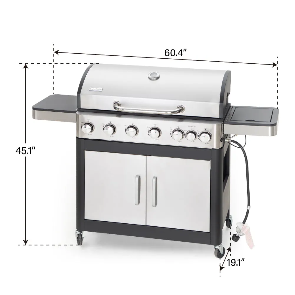Captiva Designs 65,800 BTU 6-Burner Gas BBQ Grill with Side Burner