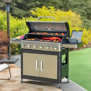 Captiva Designs 65,800 BTU 6-Burner Gas BBQ Grill with Side Burner