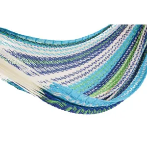 Deluxe Thick Weaved Mexican Hammock Cotton Blue, Green & White