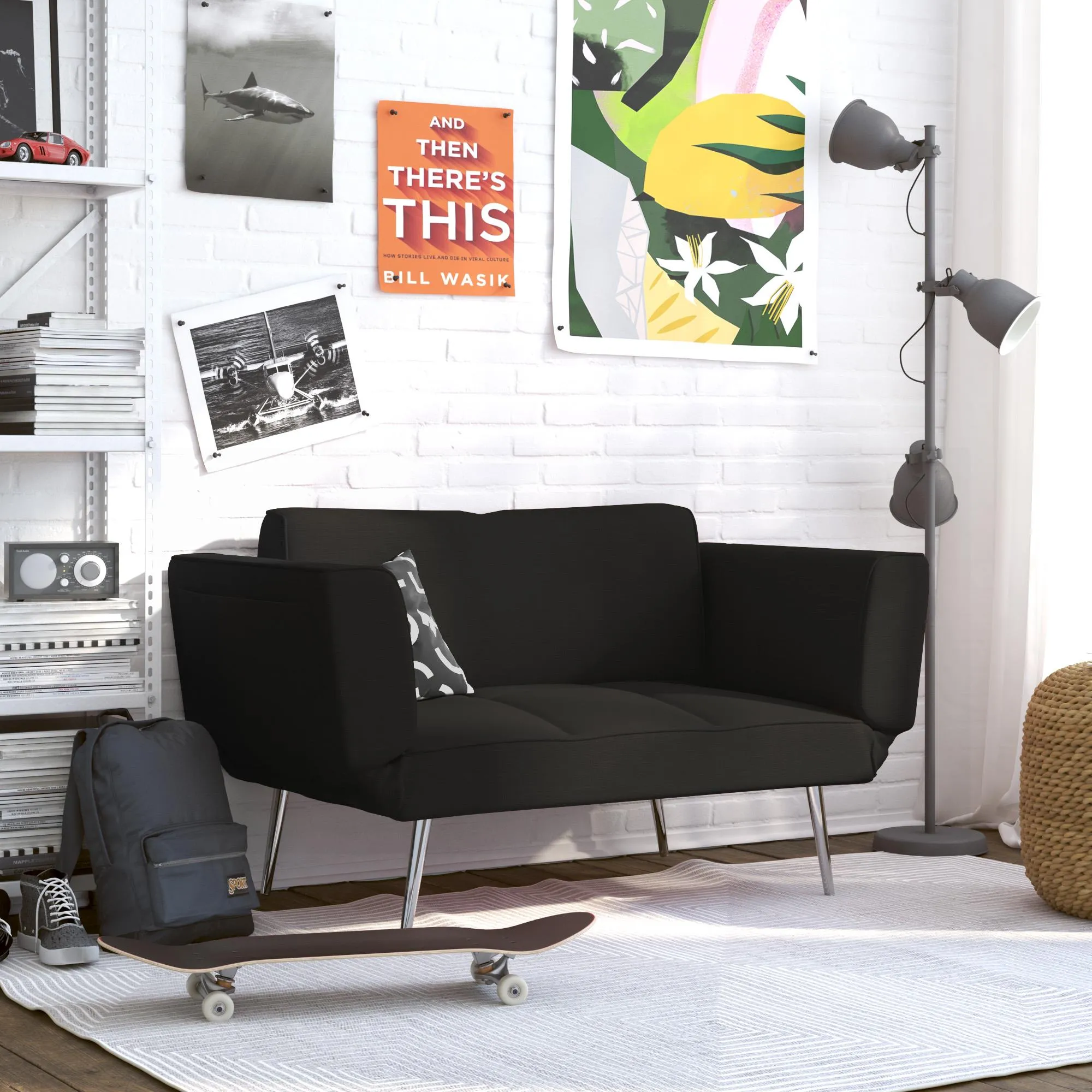 Euro Futon Sofa Bed with Magazine Storage