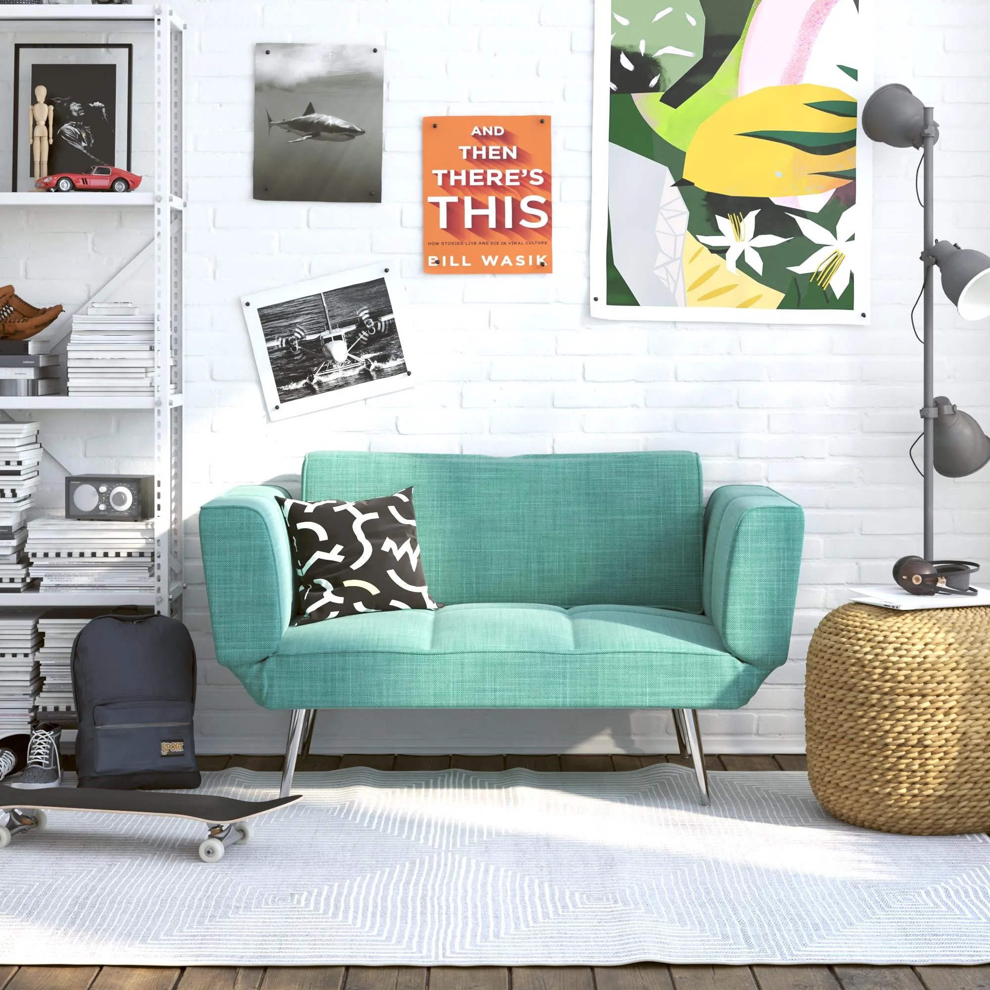 Euro Futon Sofa Bed with Magazine Storage