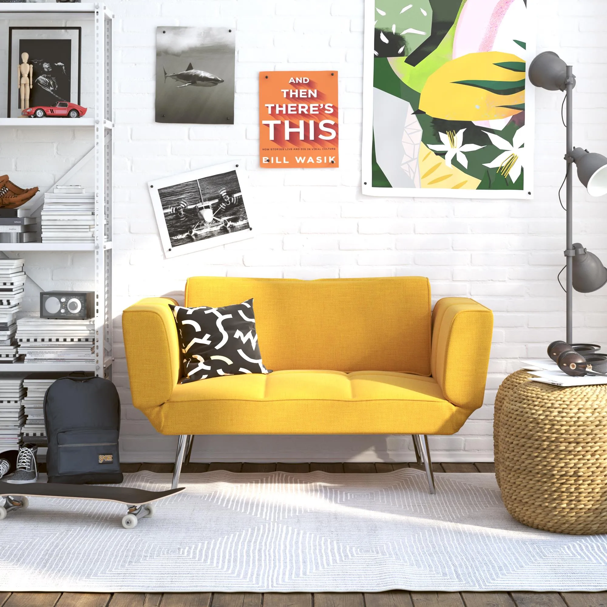 Euro Futon Sofa Bed with Magazine Storage