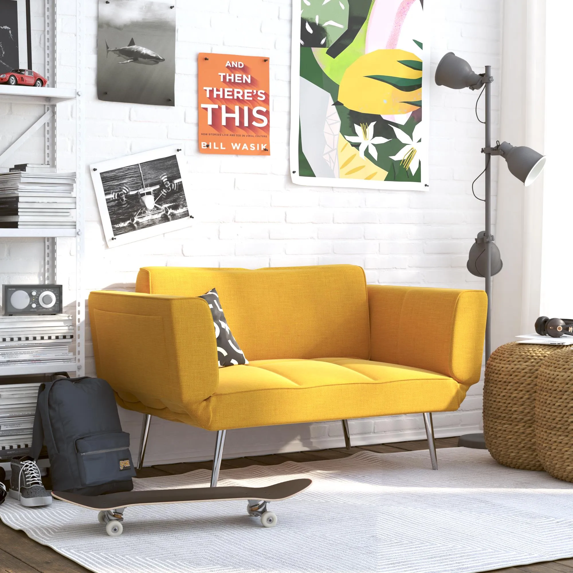 Euro Futon Sofa Bed with Magazine Storage