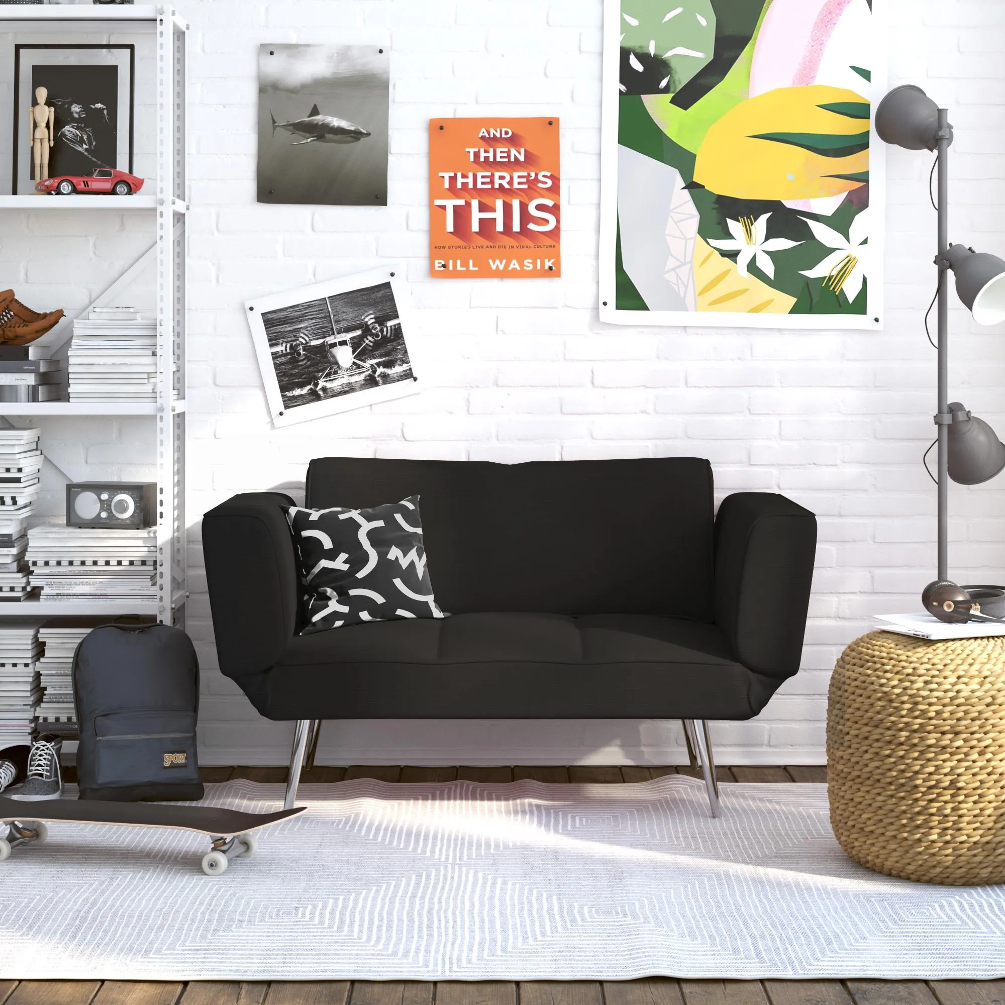 Euro Futon Sofa Bed with Magazine Storage