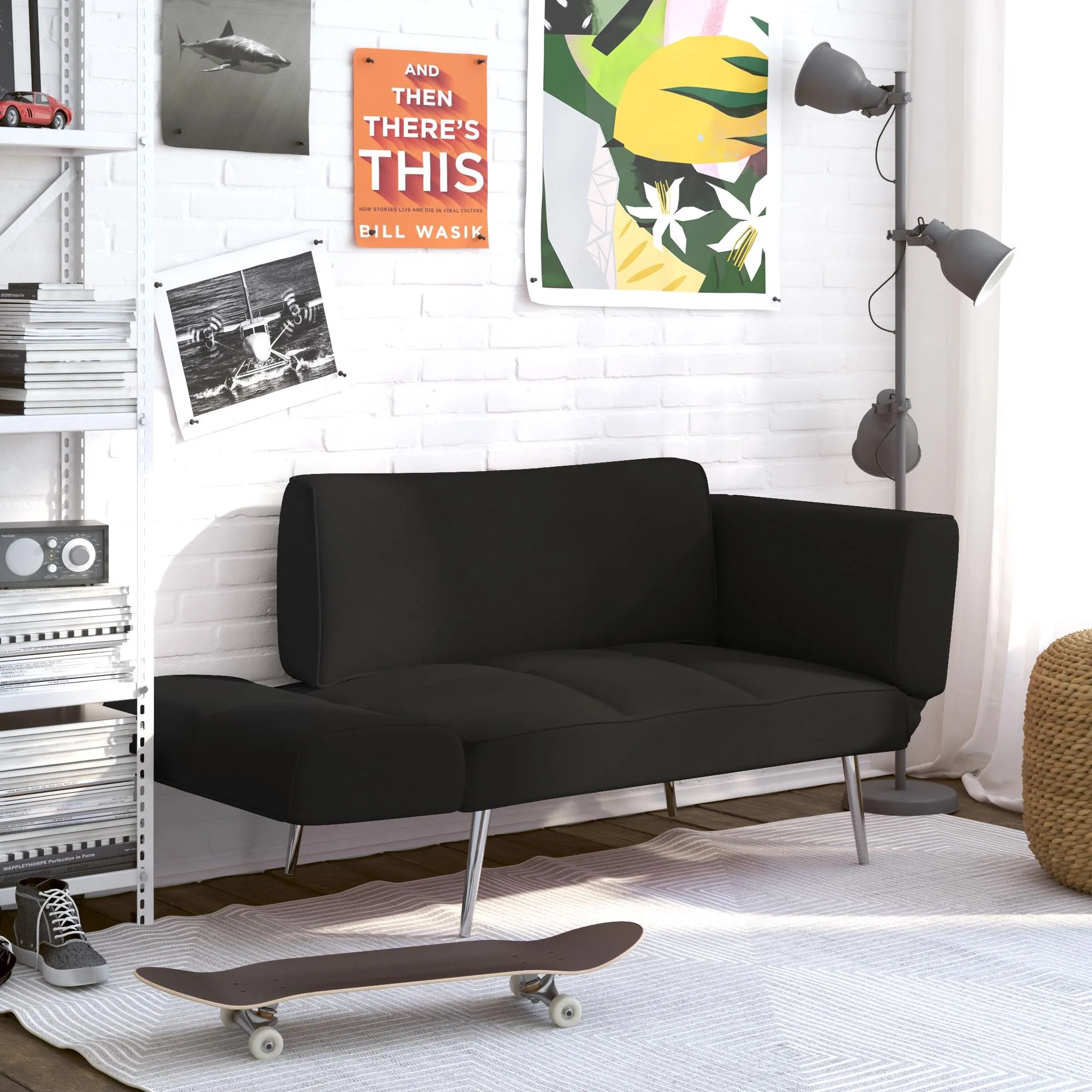 Euro Futon Sofa Bed with Magazine Storage