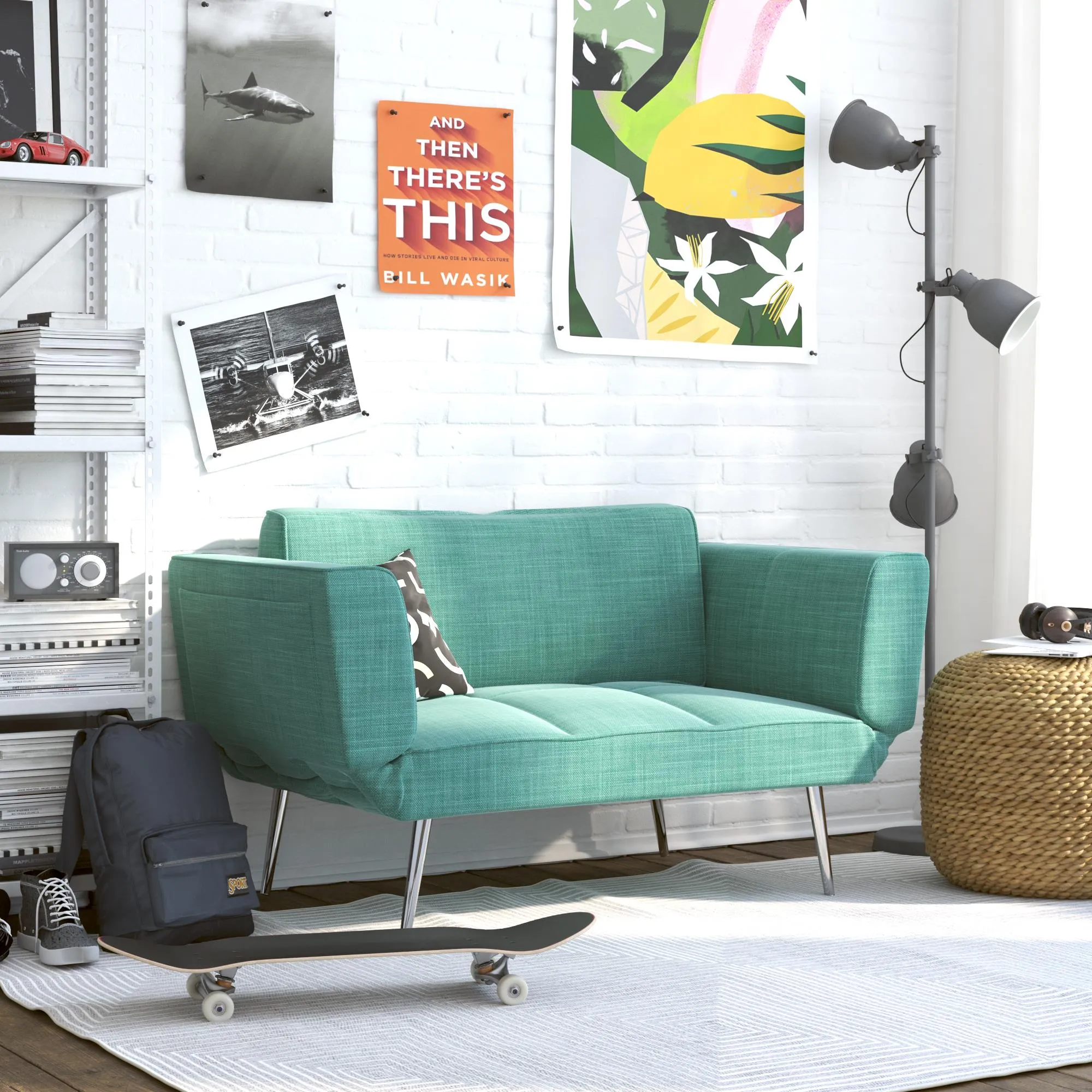 Euro Futon Sofa Bed with Magazine Storage