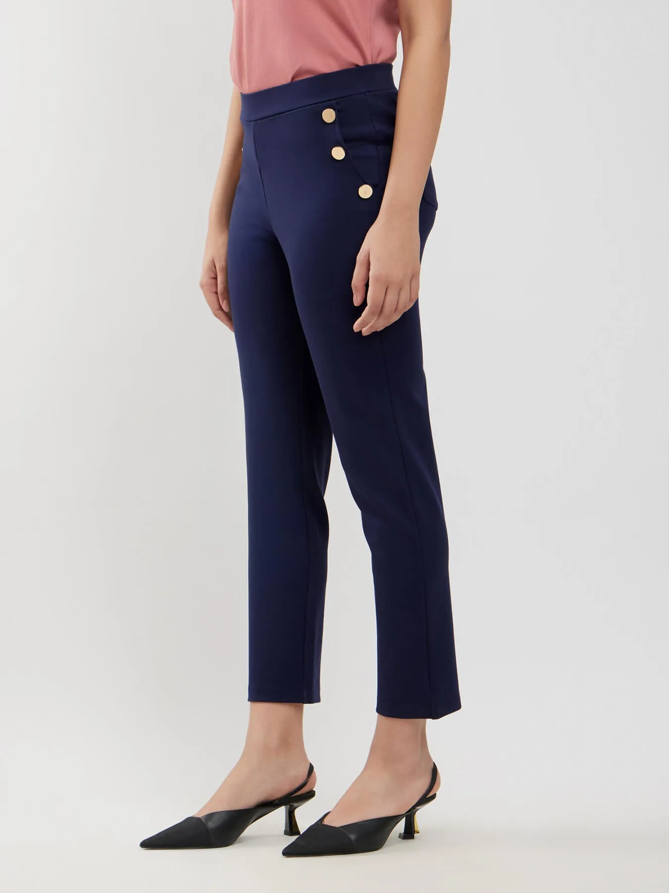 LivIn Straight Fit Pants With Buttons - Navy Blue