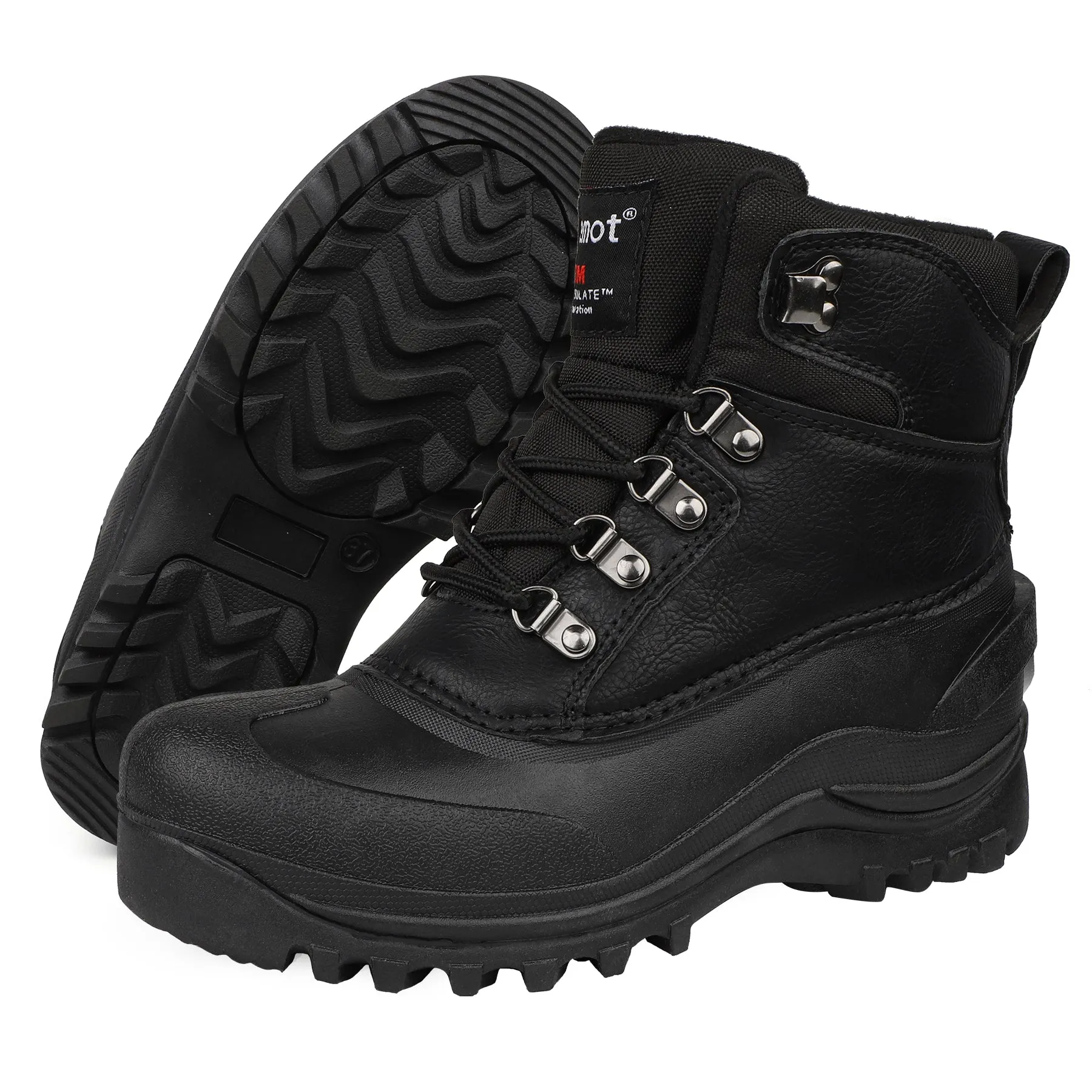 Riemot Men's Snow Boots Black Waterproof & Slip-resistant Snow Boots