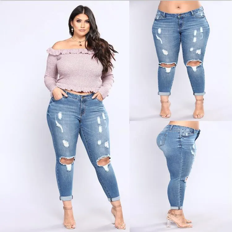 Stretchable Plus Size Ripped Pants