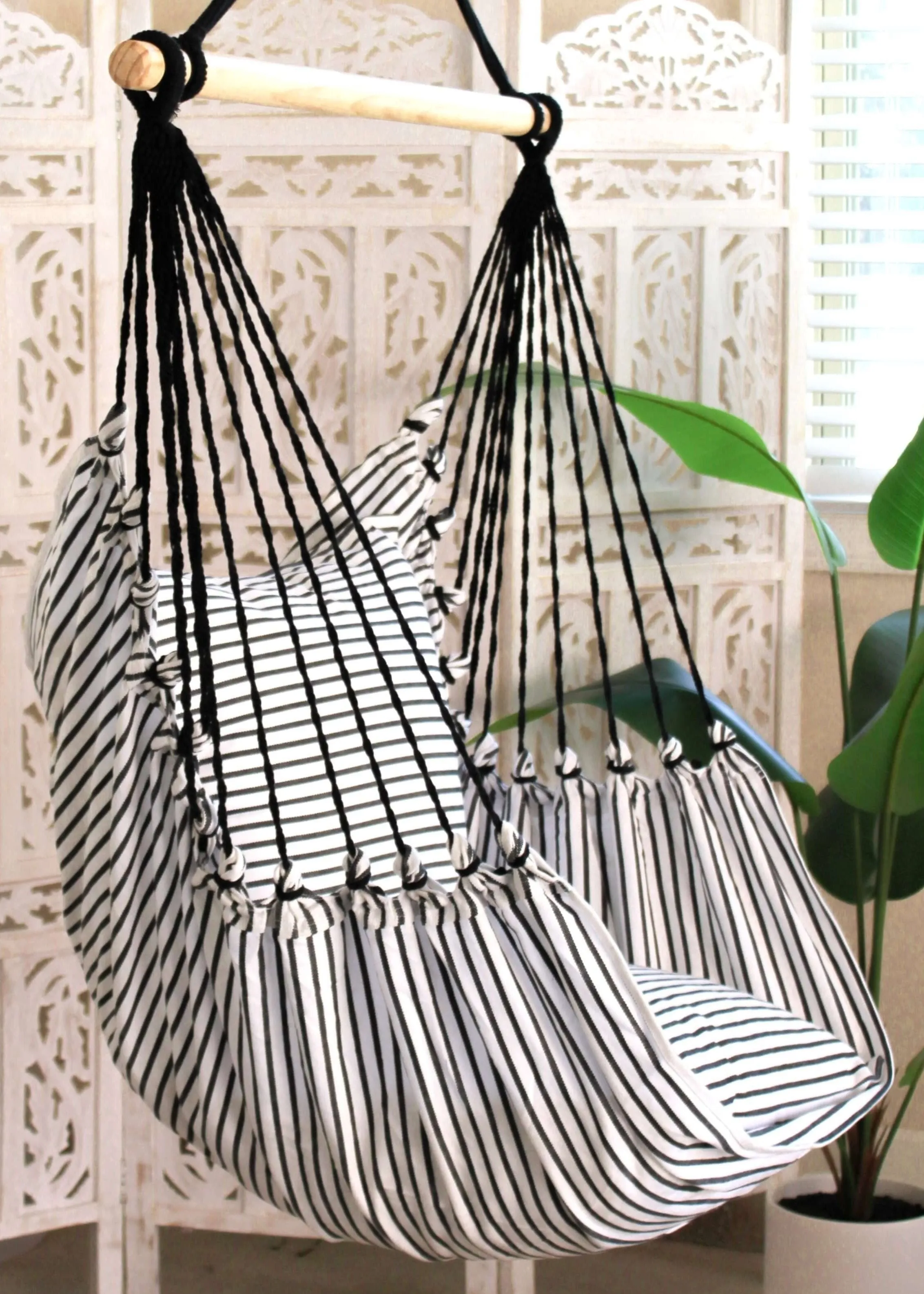 Striped Black and White Hammock Chair Swing | B&W