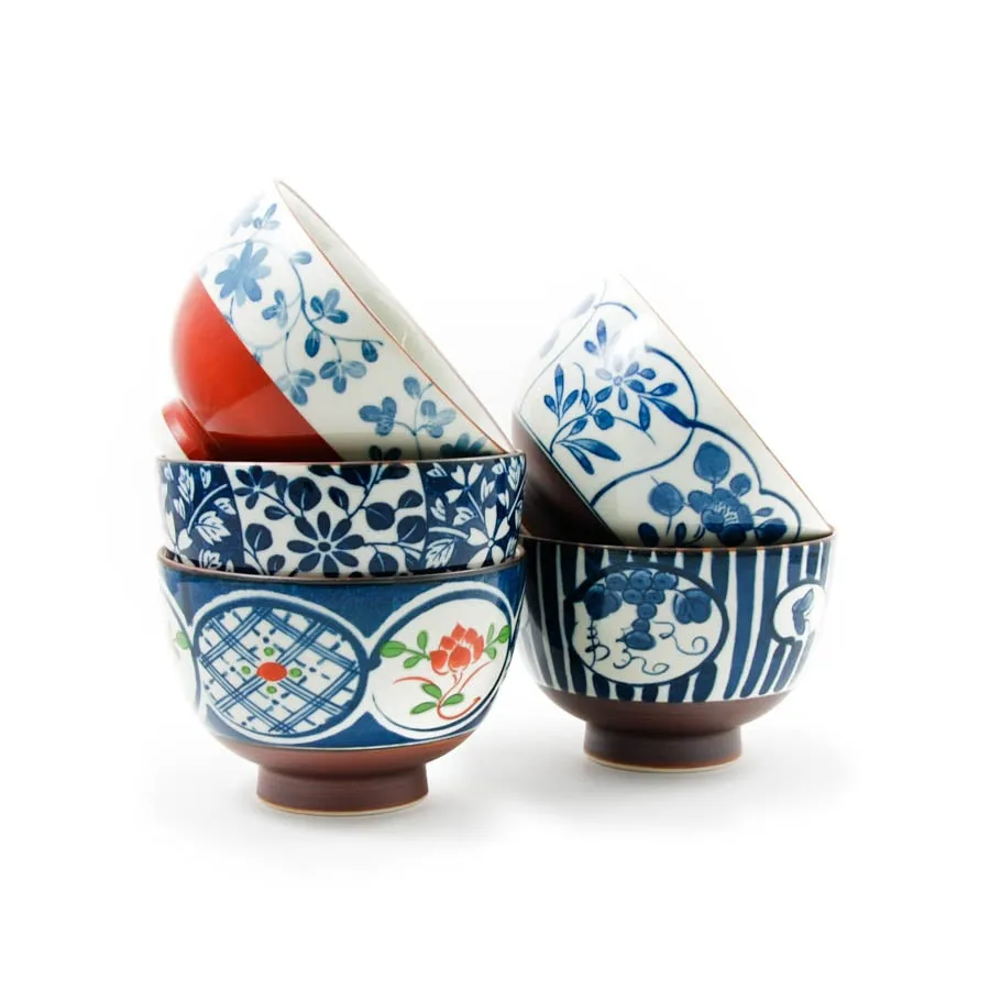 Traditional 5-Piece Japanese Rice Bowl Set
