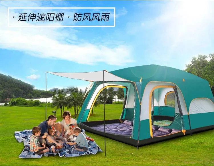 Two-bedroom, one-living room outdoor camping 6 people, 8 people, 10 people, 12 people, two-bedroom, one-living room, multi-person camping, rainproof tent
