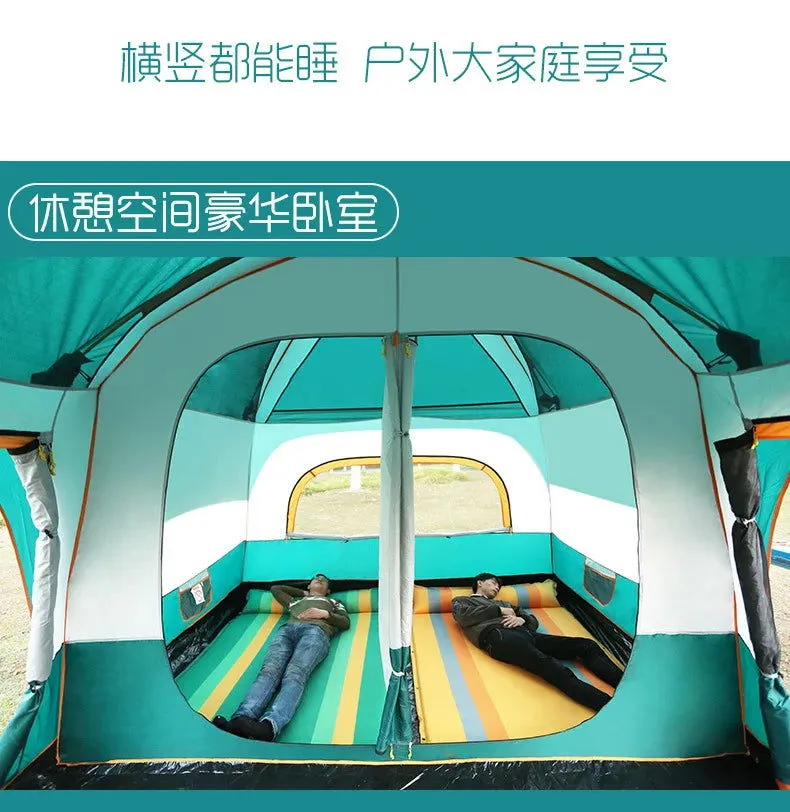 Two-bedroom, one-living room outdoor camping 6 people, 8 people, 10 people, 12 people, two-bedroom, one-living room, multi-person camping, rainproof tent