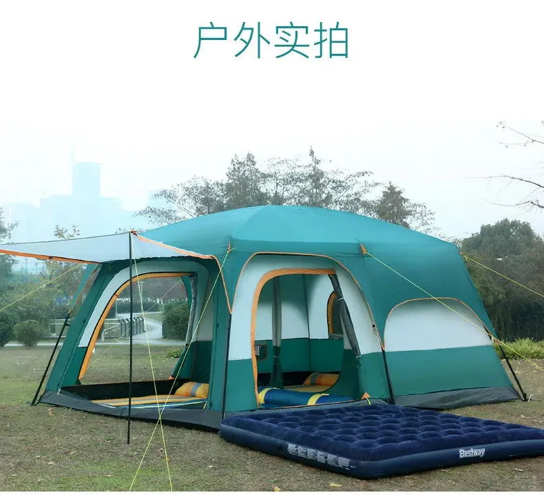 Two-bedroom, one-living room outdoor camping 6 people, 8 people, 10 people, 12 people, two-bedroom, one-living room, multi-person camping, rainproof tent